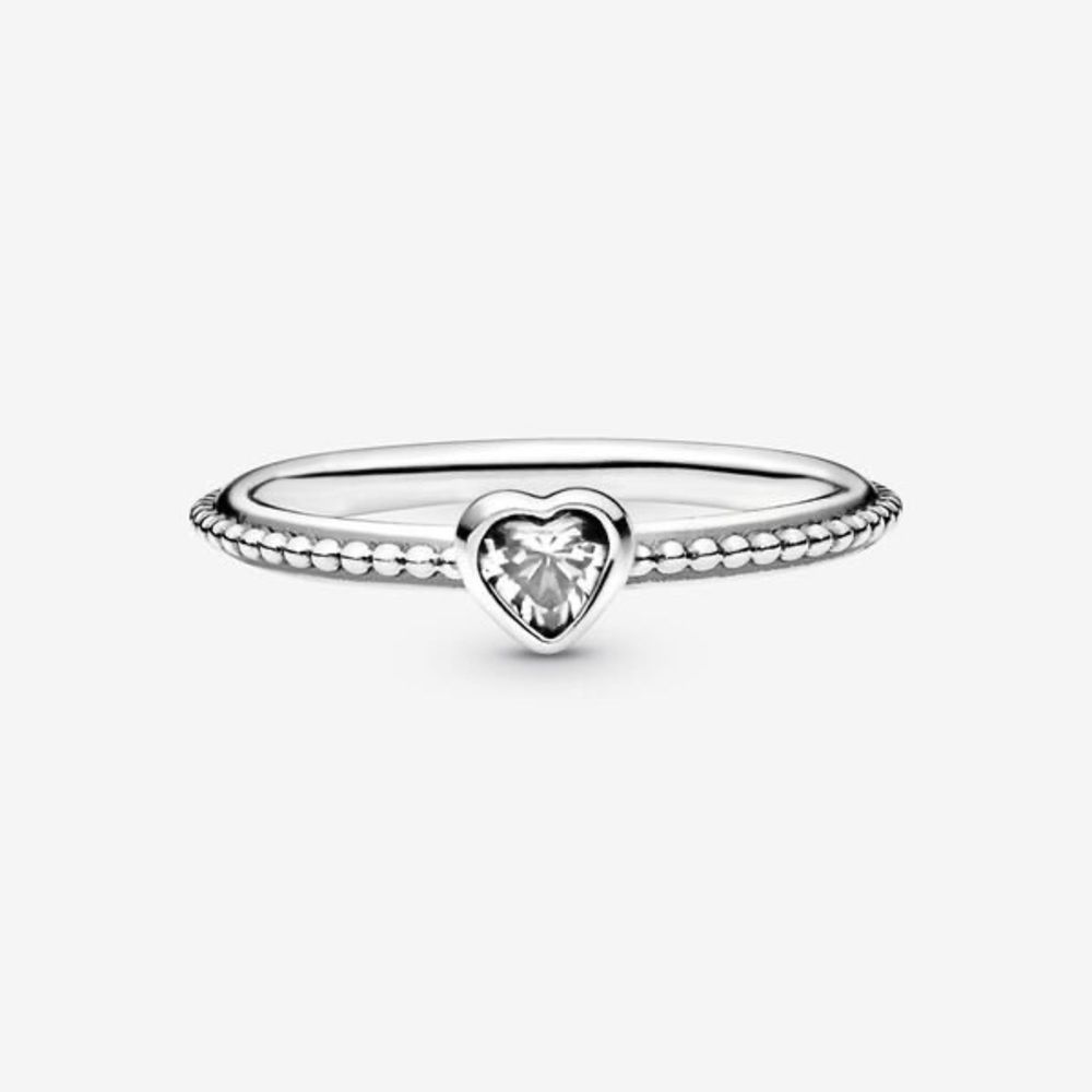 PANDORA Clear Heart Beaded Ring in Silver